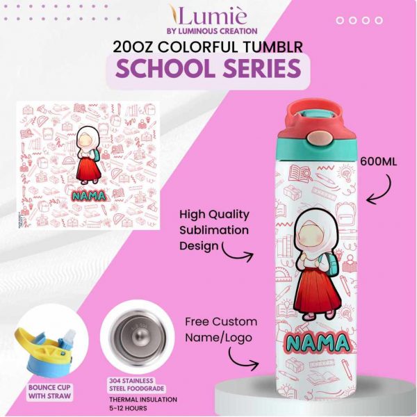 Lumiè Tumbler Anak Custom School Series Free Tulis Nama 600ml (SekolahTK SD SMP) - Image 2