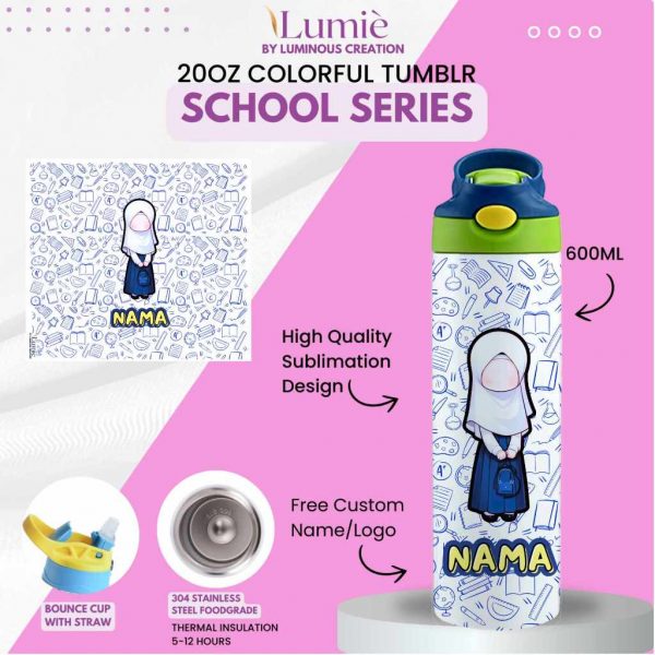 Lumiè Tumbler Anak Custom School Series Free Tulis Nama 600ml (SekolahTK SD SMP) - Image 3