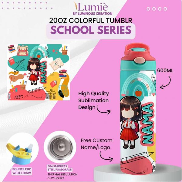 Lumiè Tumbler Anak Custom School Series Free Tulis Nama 600ml (SekolahTK SD SMP) - Image 4