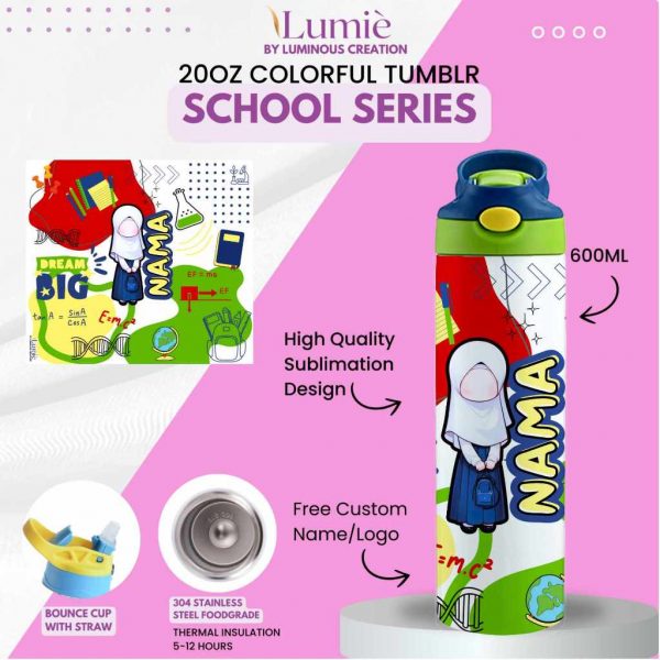 Lumiè Tumbler Anak Custom School Series Free Tulis Nama 600ml (SekolahTK SD SMP) - Image 5