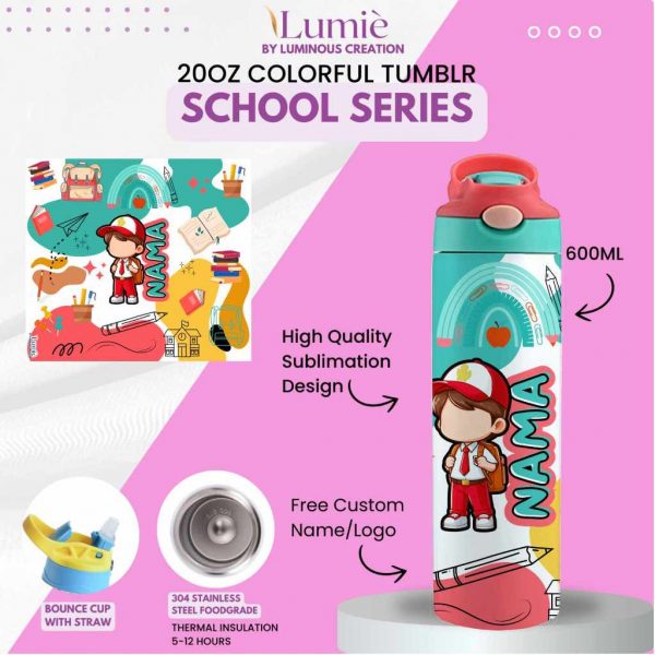 Lumiè Tumbler Anak Custom School Series Free Tulis Nama 600ml (SekolahTK SD SMP) - Image 6