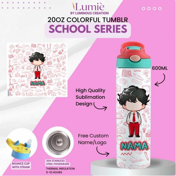 Lumiè Tumbler Anak Custom School Series Free Tulis Nama 600ml (SekolahTK SD SMP) - Image 7