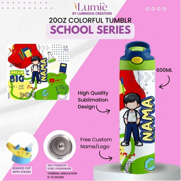 Lumiè Tumbler Anak Custom School Series Free Tulis Nama 600ml (SekolahTK SD SMP) - Image 8
