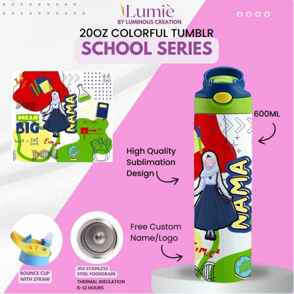 Lumiè Tumbler Anak Custom School Series Free Tulis Nama 600ml (SekolahTK SD SMP) - Image 9
