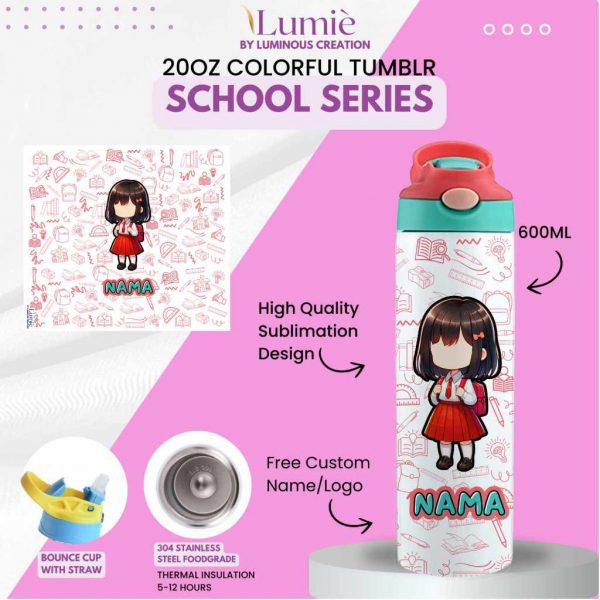 Lumiè Tumbler Anak Custom School Series Free Tulis Nama 600ml (SekolahTK SD SMP) - Image 12