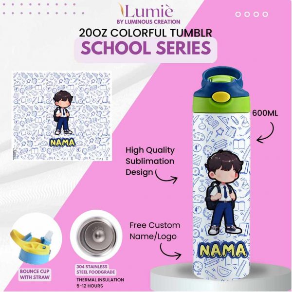 Lumiè Tumbler Anak Custom School Series Free Tulis Nama 600ml (SekolahTK SD SMP) - Image 14