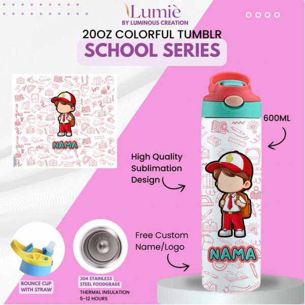Lumiè Tumbler Anak Custom School Series Free Tulis Nama 600ml (SekolahTK SD SMP) - Image 15