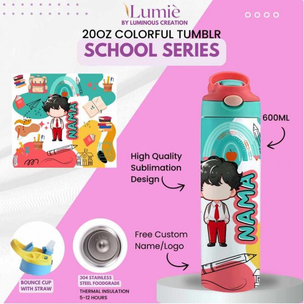 Lumiè Tumbler Anak Custom School Series Free Tulis Nama 600ml (SekolahTK SD SMP) - Image 16
