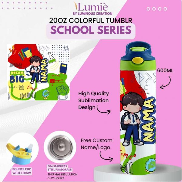 Lumiè Tumbler Anak Custom School Series Free Tulis Nama 600ml (SekolahTK SD SMP) - Image 17